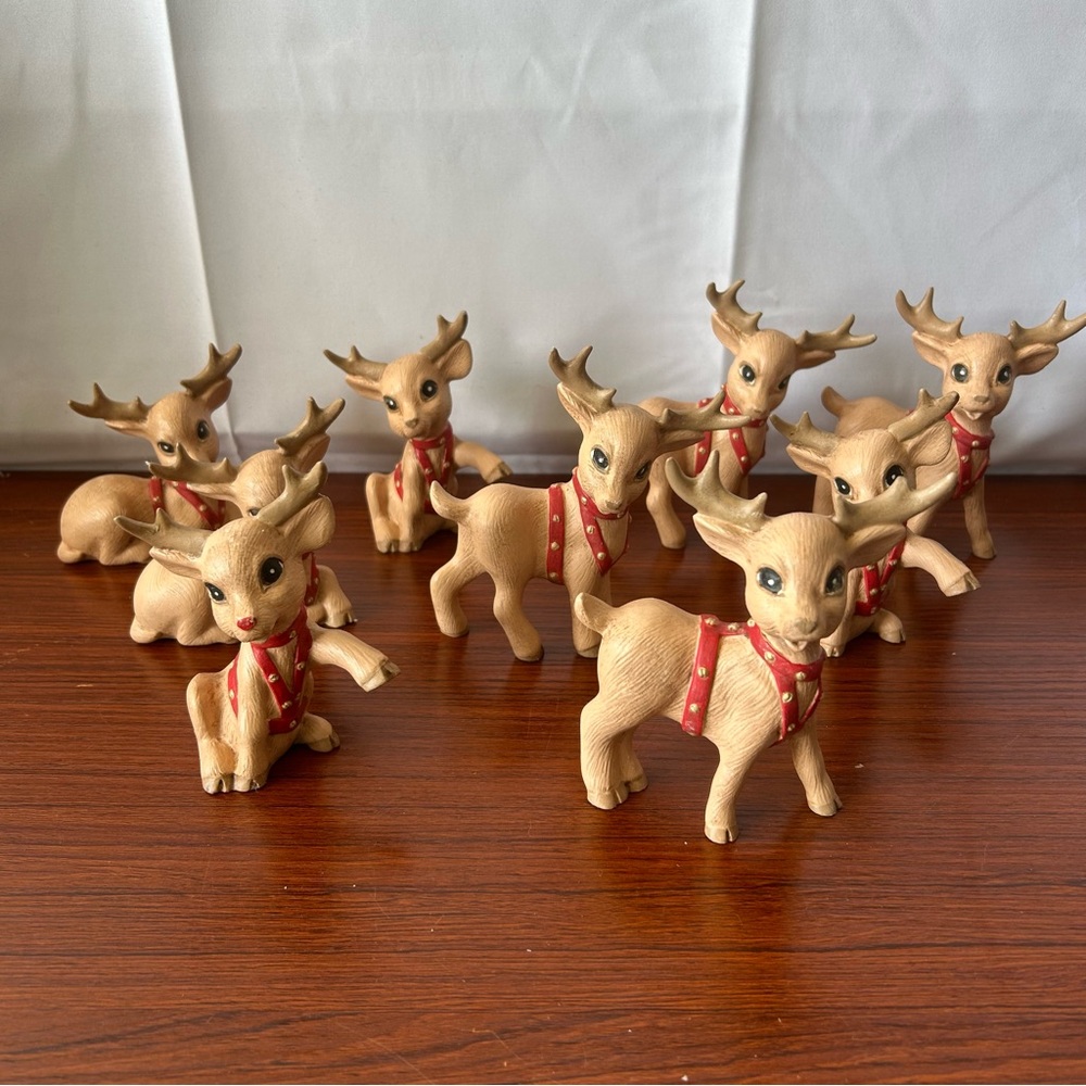 Vintage KIMPLE Ceramic Mold All 9 of SANTAS REINDEER Set of 9 RUDOLPH RED NOSE